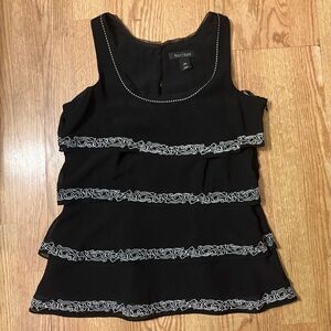 White House Black Market Elegant Black Sleeveless Top W/ White Embroidery